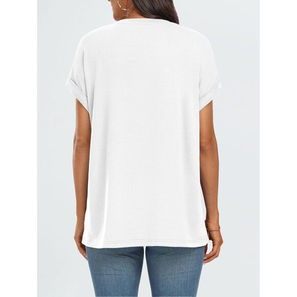 💫 Women Casual Trendy T Shirts White Summer Spring Clothes Vacation Fashion Top - Picture 5 of 5